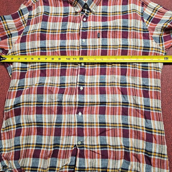 Barbour Tailored Fit Linen Shirt XL Red Plaid Preppy Coastal Lightweight Resort - Picture 7 of 11